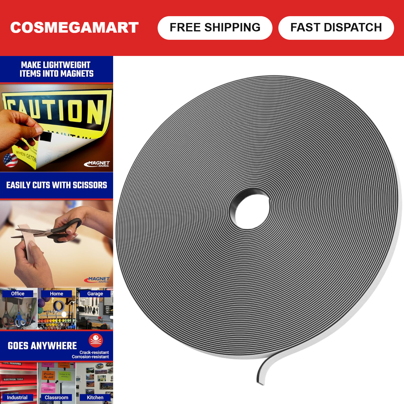 Heavy-Duty Flexible Magnetic Strip - Strong Adhesive, 0.06 Heavy-Duty Flexible Magnetic Strip - Strong Adhesive, 0.06