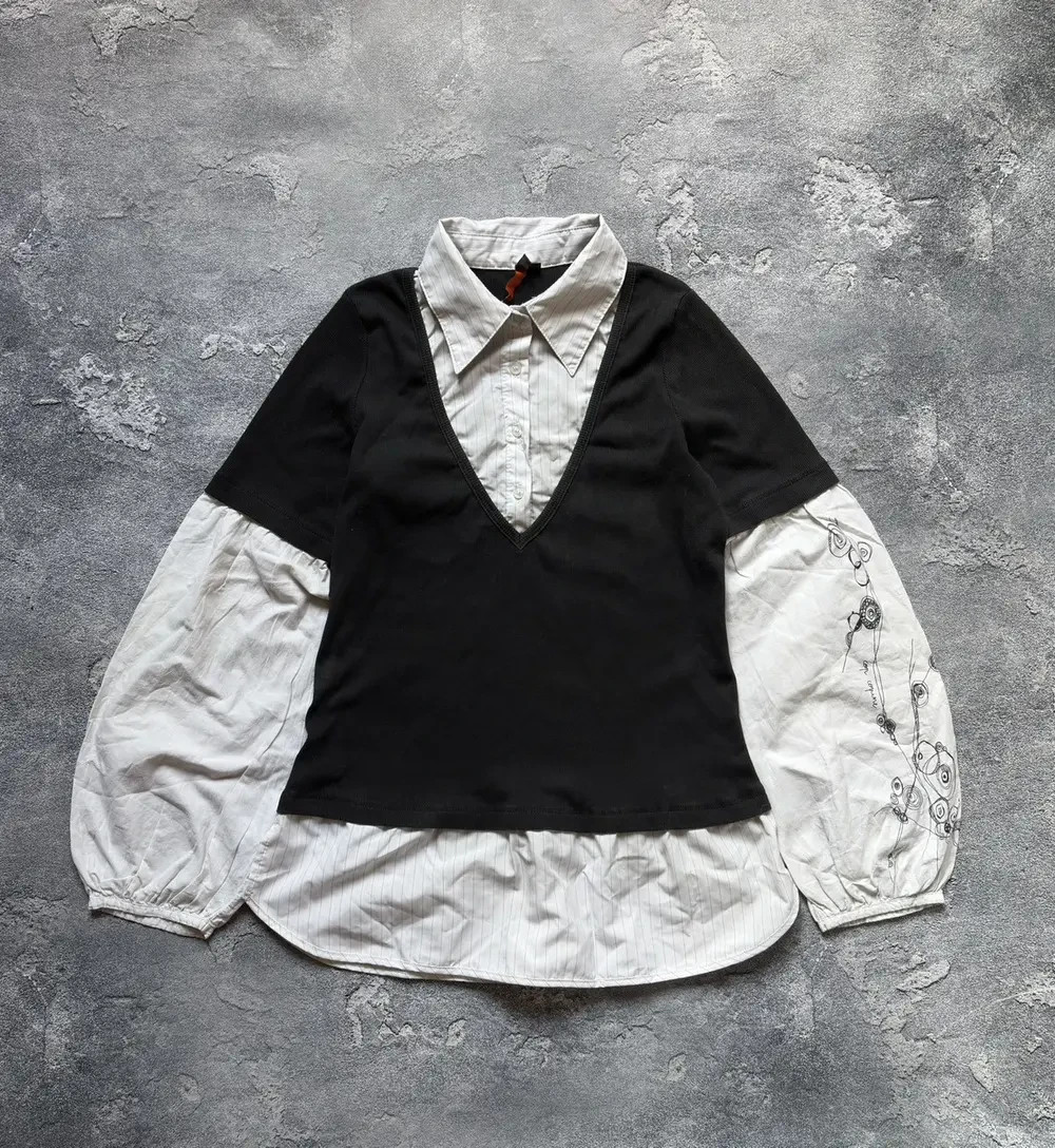 Vintage Cop Copine Avant Garde Gothic Grunge Layered Long Sleeve Shirt Top Sz XL
