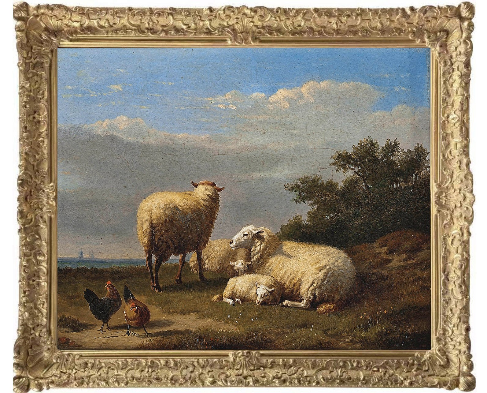 Hand Painted Classical Oil Painting Sheep Lamb Ducks Animal Art Vintage style