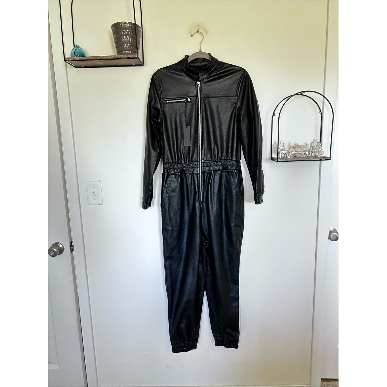 NWT BlankNYC Black Faux Leather Long Sleeve Zip Front Jumpsuit Size Medium NWT BlankNYC Black Faux Leather Long Sleeve Zip Front Jumpsuit Size Medium