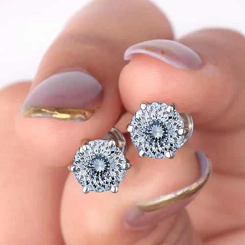 RARE 6.20 Ct Portuguese Cut Treated White Diamond Studs-925 Sterling Silver