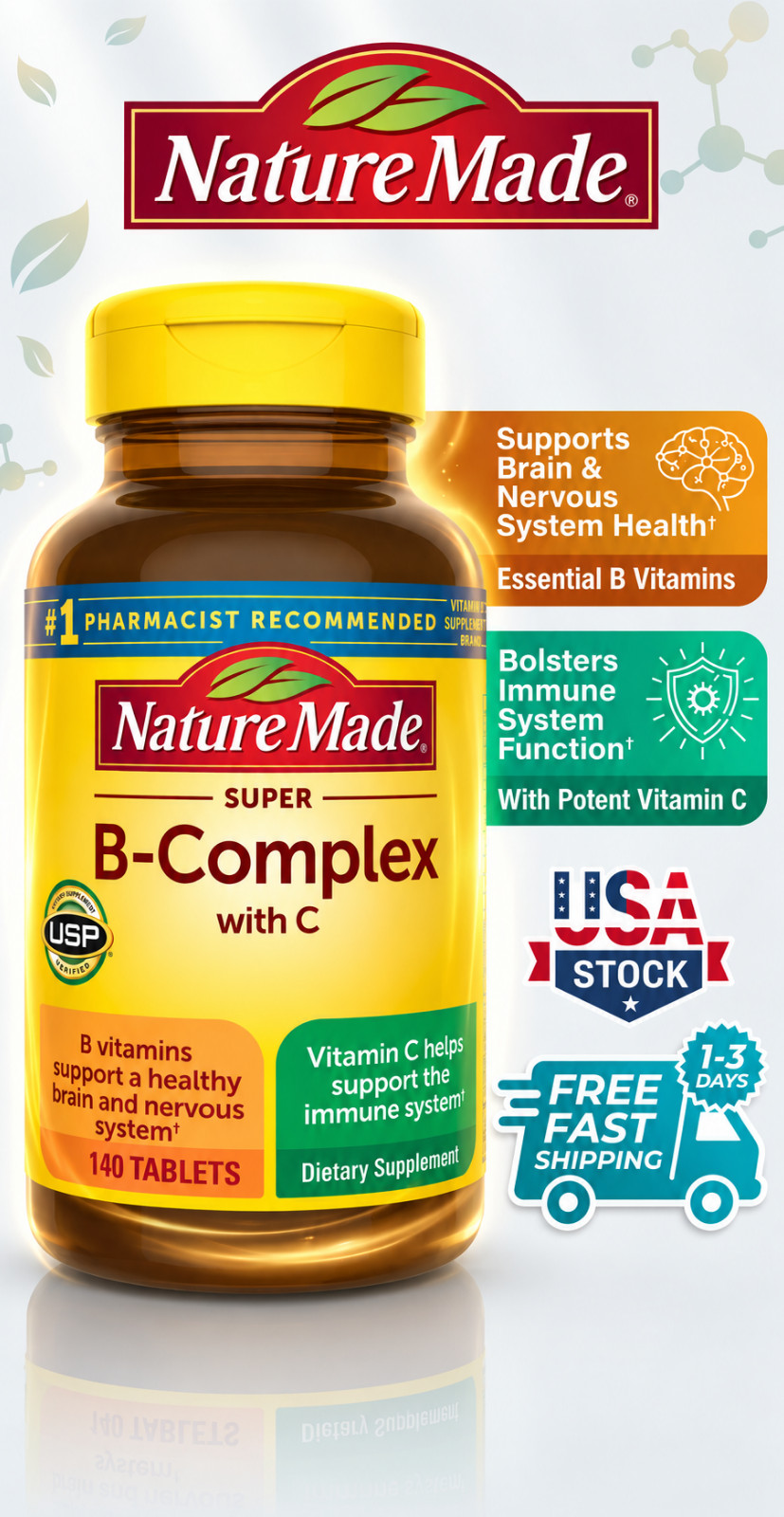 Nature Made Super B Complex with Vitamin C 140 Count Immune Support Tablets
