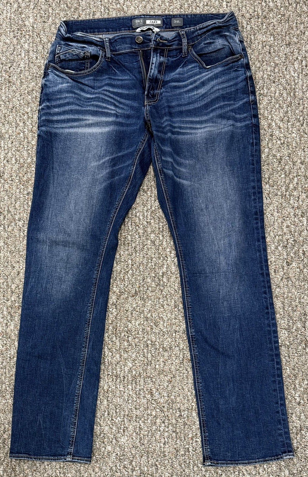 🔥 Awesome Buckle BKE Mens Jake Medium Blue Bootcut Jeans Pants 34L 34x34