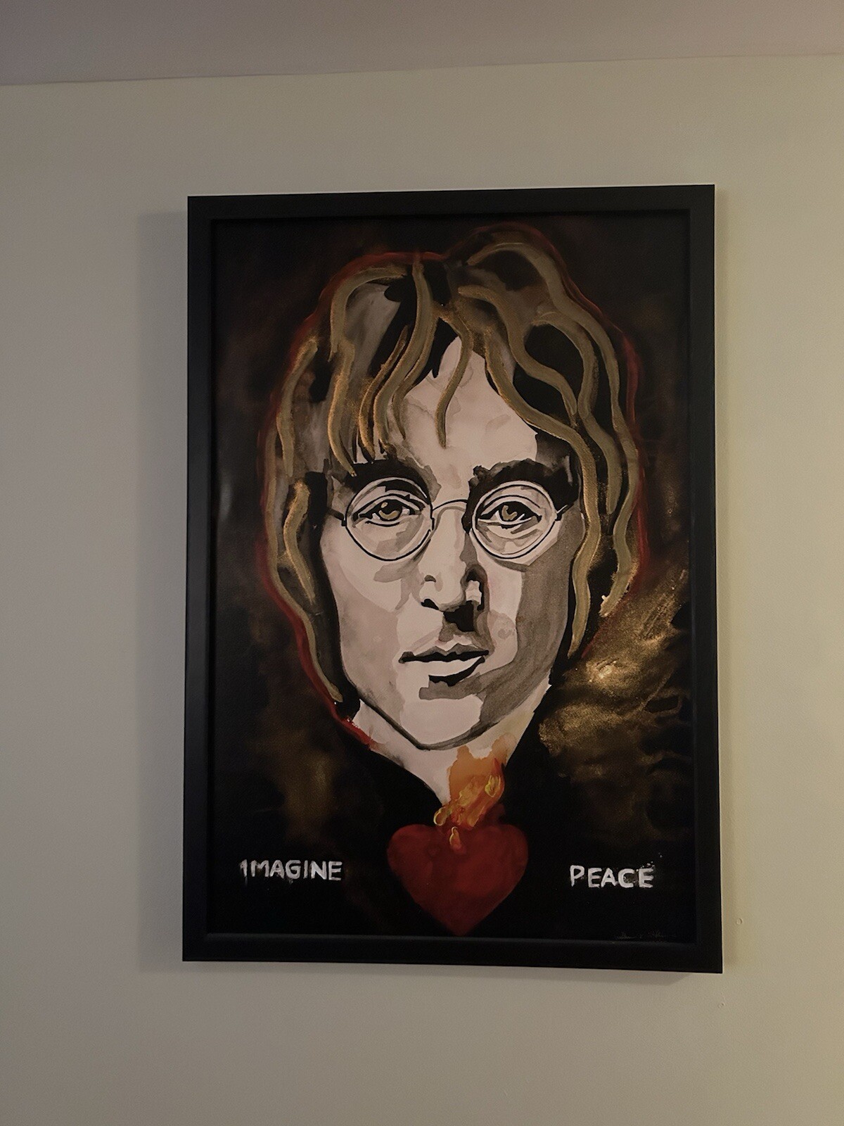 John Lennon On Canvas By William Stidham, Sacred Heart Series Signed John Lennon On Canvas By William Stidham, Sacred Heart Series Signed