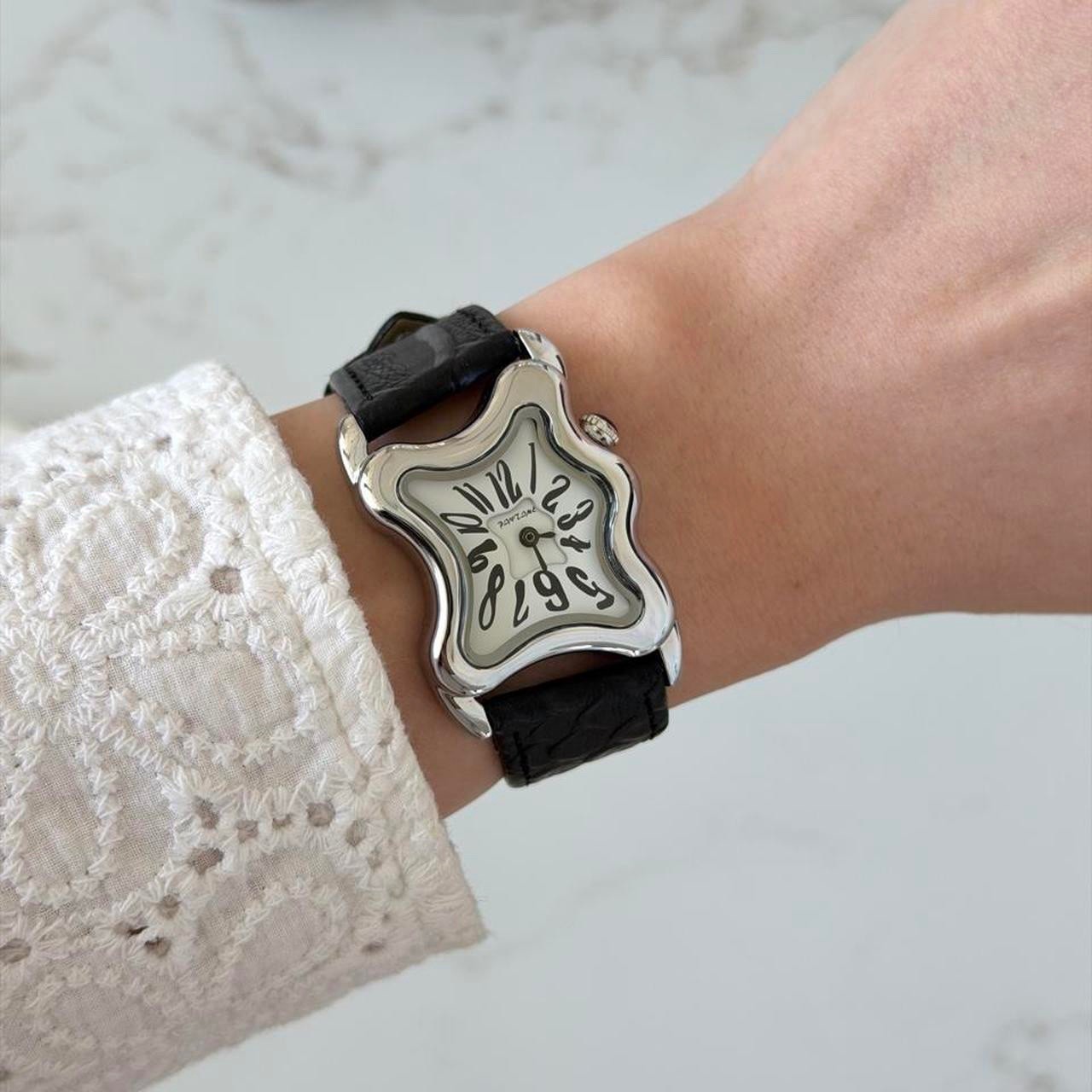 SKU0617 Vintage Inspired Silver and White Dial Asymmetrical Minimalist Watch