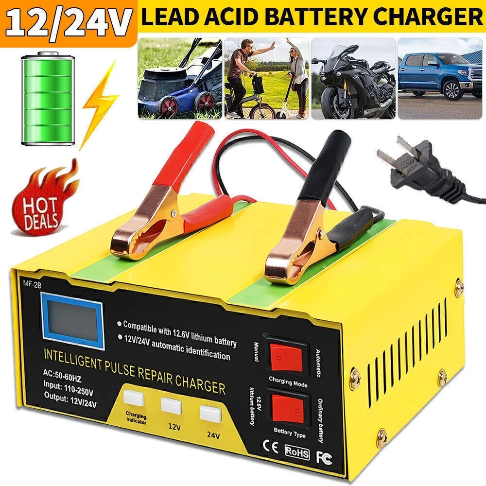 Car Battery Charger Heavy Duty 12V/24V Smart Automatic Intelligent Pulse Repair⭐