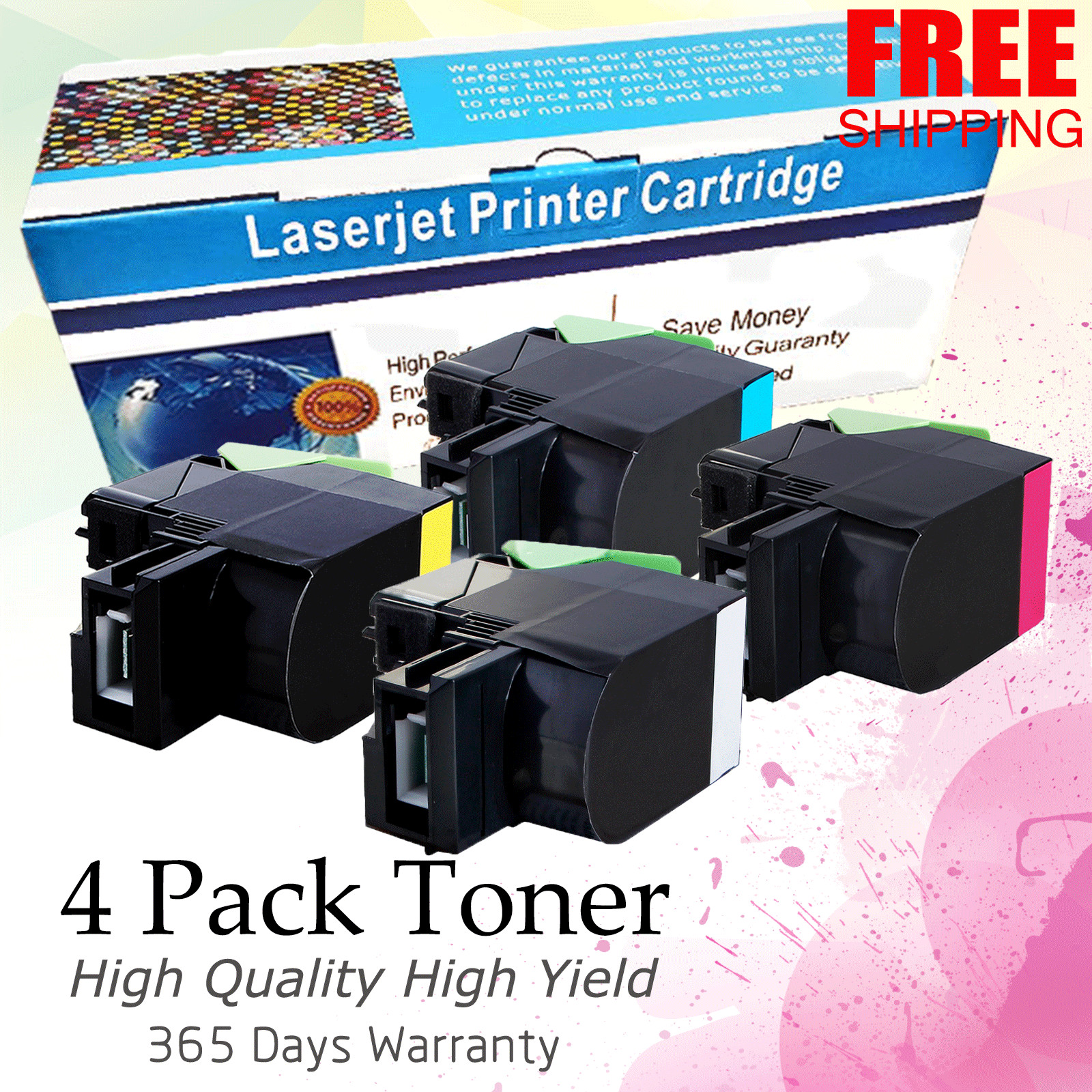 4 PK CMYK Color Toner Set For Lexmark 701XY 701XC 701XM 701XK CS510DTE CS510DE
