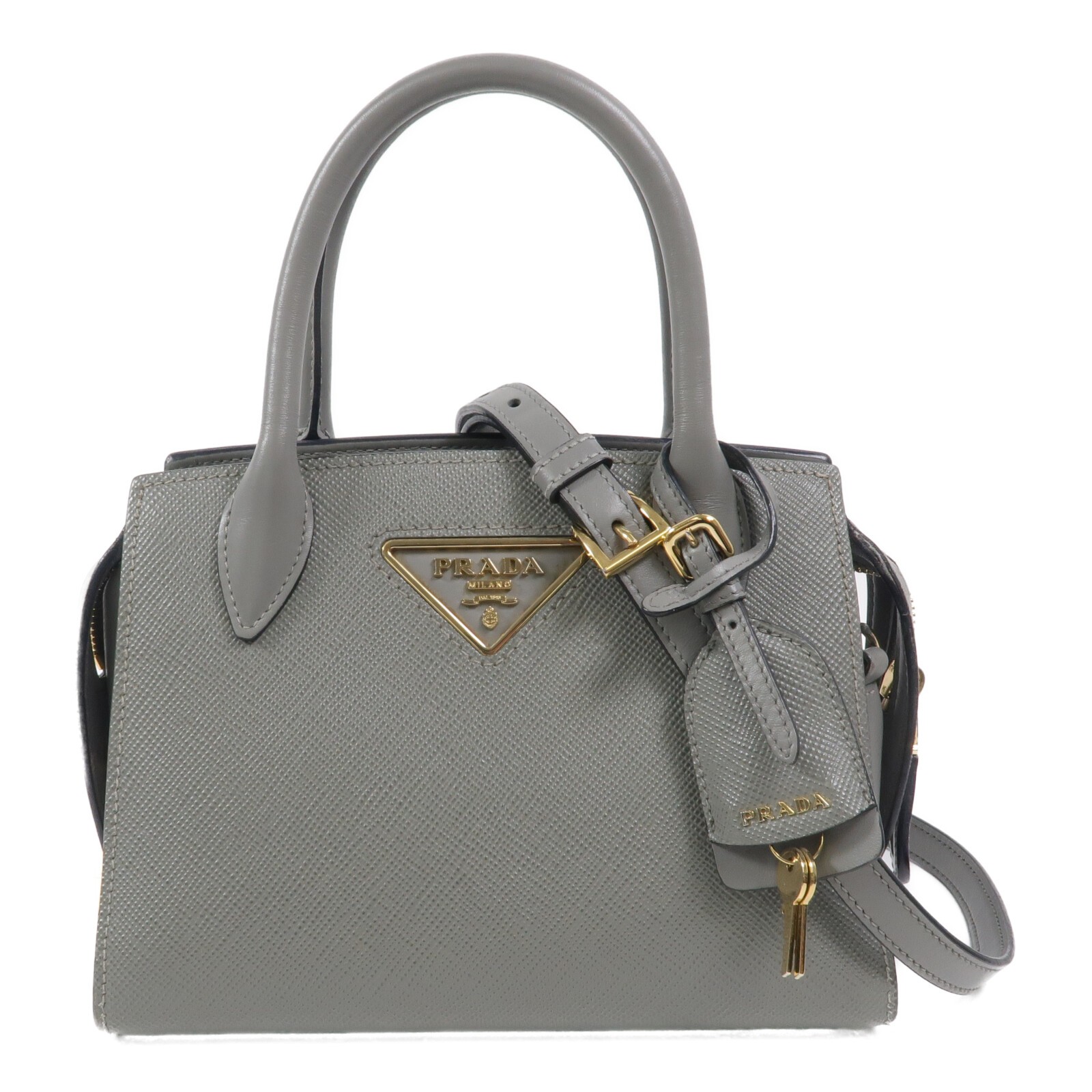 PRADA GHW 2 Way Shoulder Bag 1BA269 Calfskin Leather Grey PRADA GHW 2 Way Shoulder Bag 1BA269 Calfskin Leather Grey