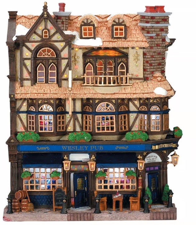 Lemax Wesley Pub Essex Street Facade -Holiday Village Lighted