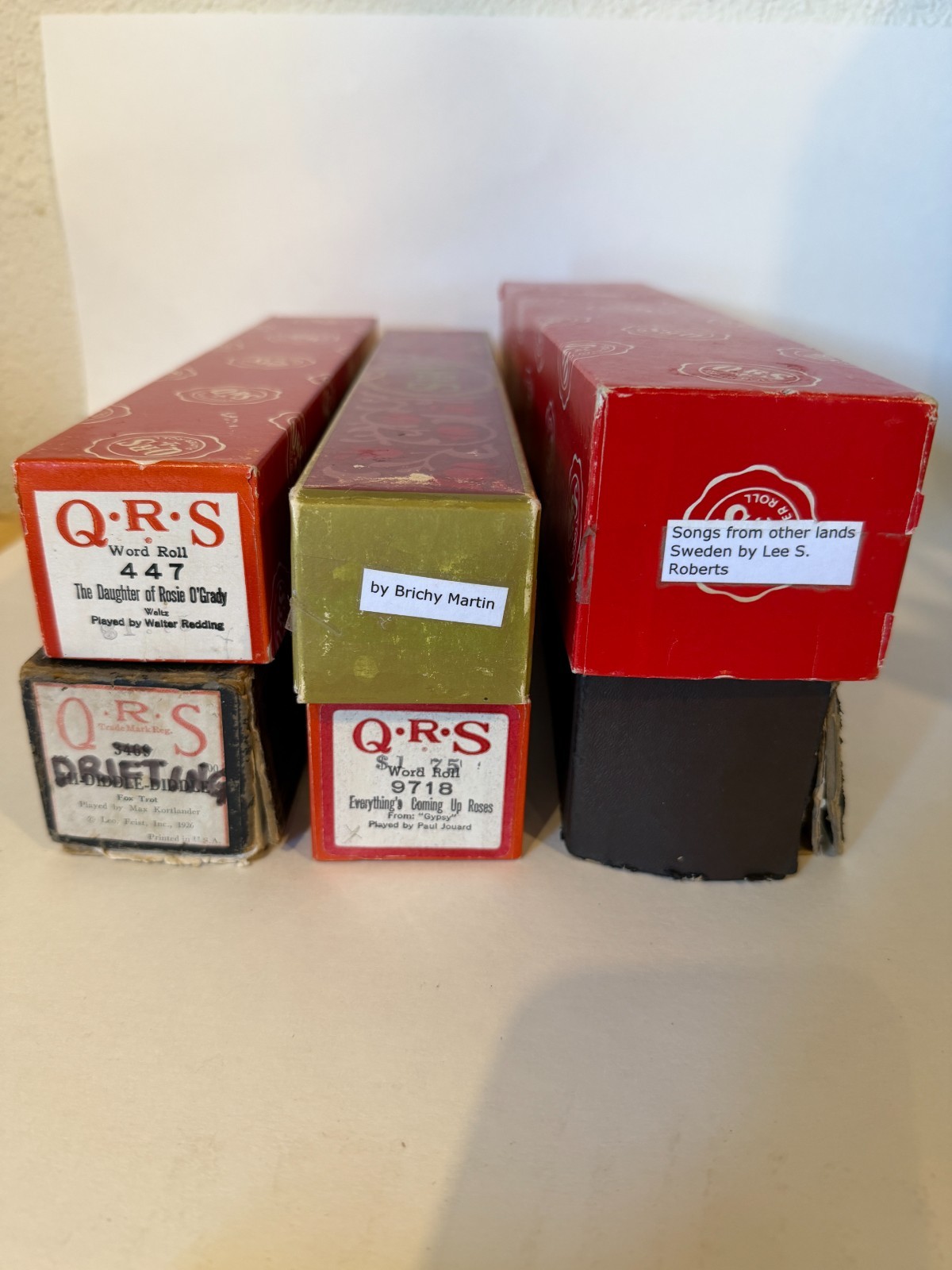 QRS Vintage Word Roll Player Piano Rolls Lot of 6 w/ Boxes, Read Description