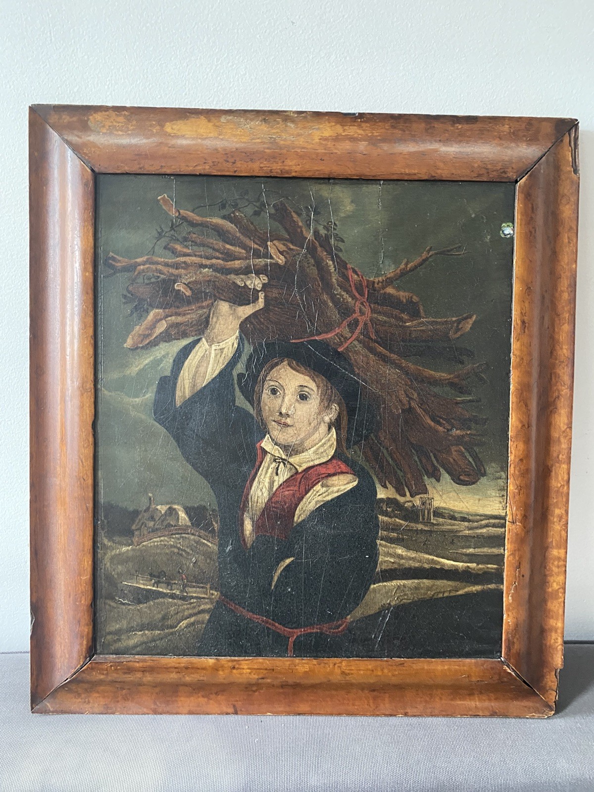 Wood Boy After Thomas Barker Oil on Canvas Antique Painting Framed Portrait UK