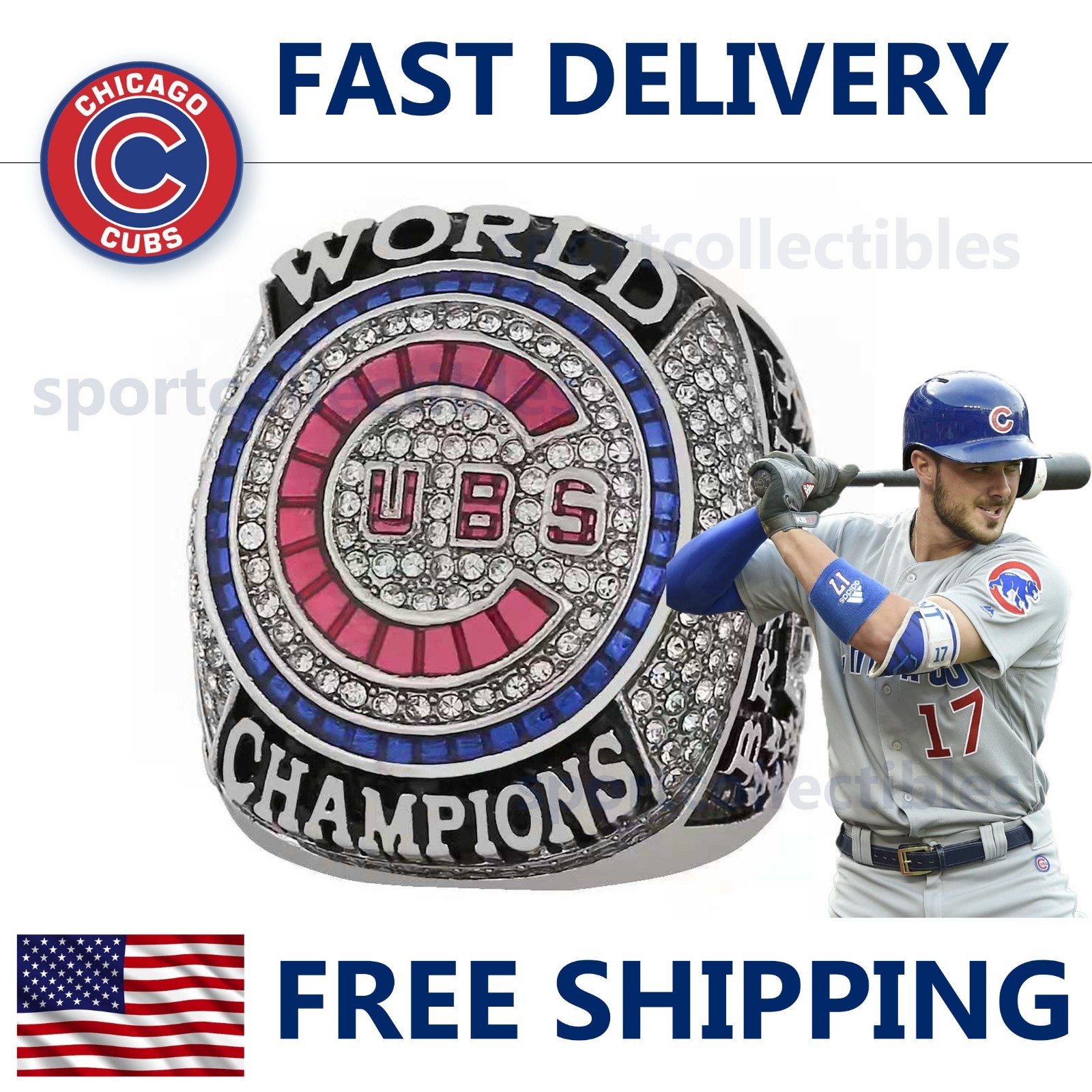 2016 Chicago Cubs World Series Ring - BRYANT #17 - Fan Gift - MLB Replica Ring