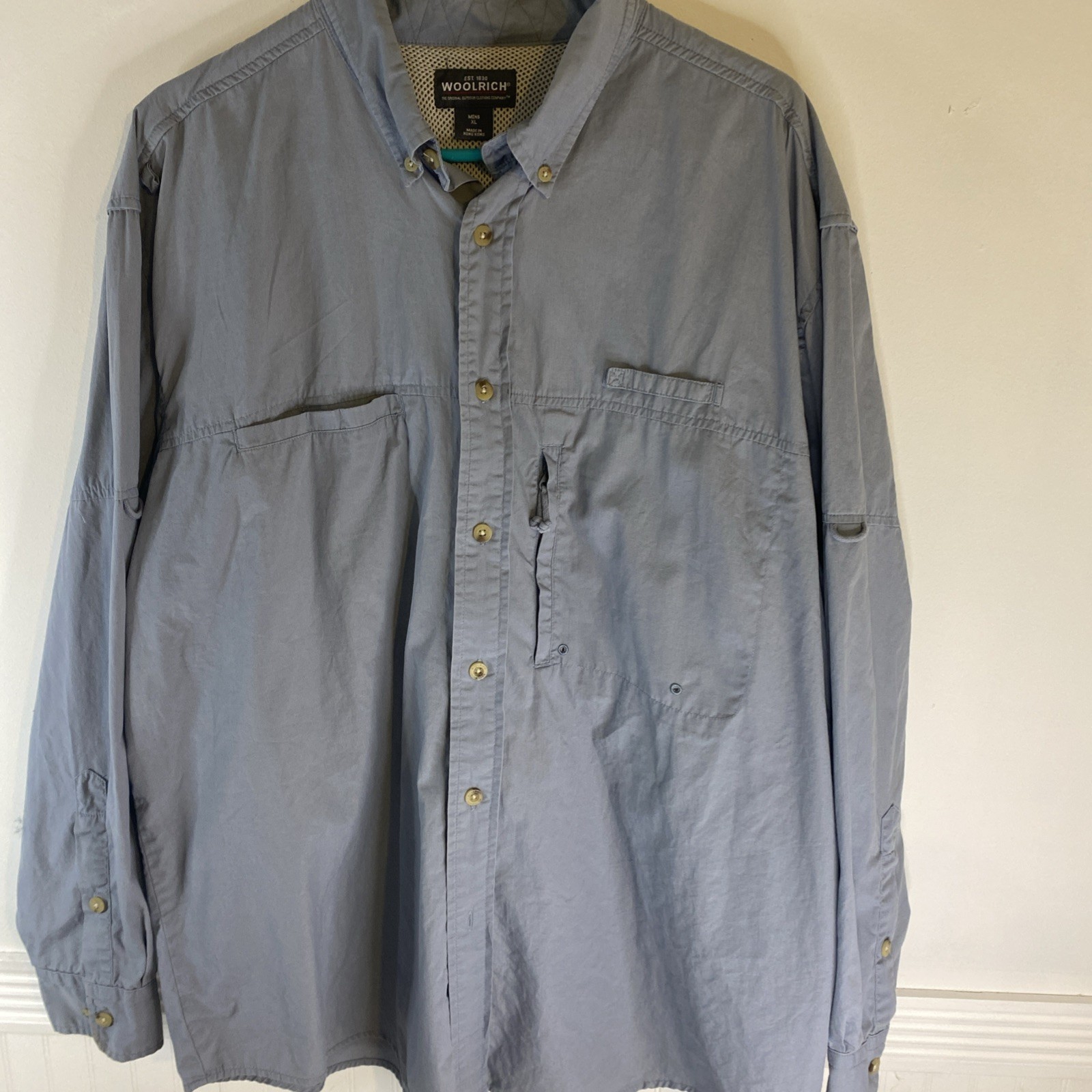 Woolrich Mens Chambray Vented Fishing Shirt Size XL Utility Workwear Cotton