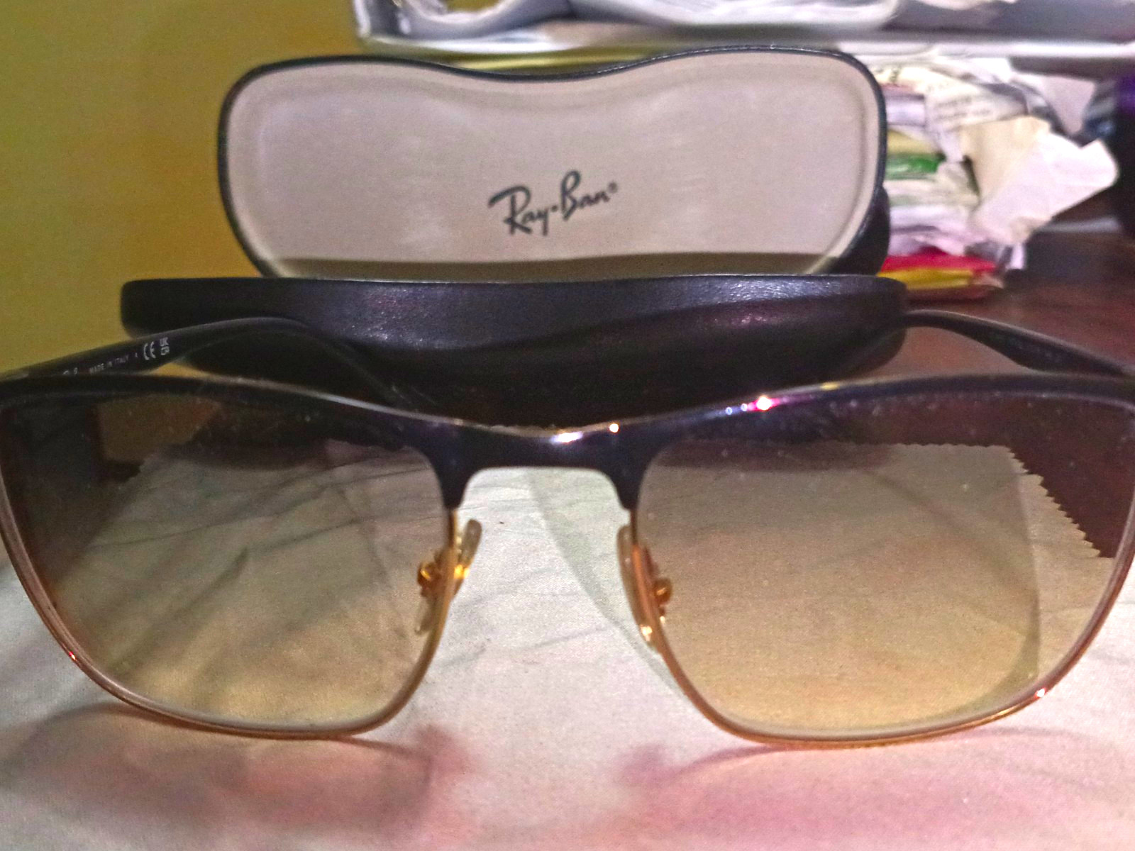 Ray-Ban Men\'s Rectangular Sunglasses Black Metal Frame Brown Gradient Lenses Ray-Ban Men\'s Rectangular Sunglasses Black Metal Frame Brown Gradient Lenses