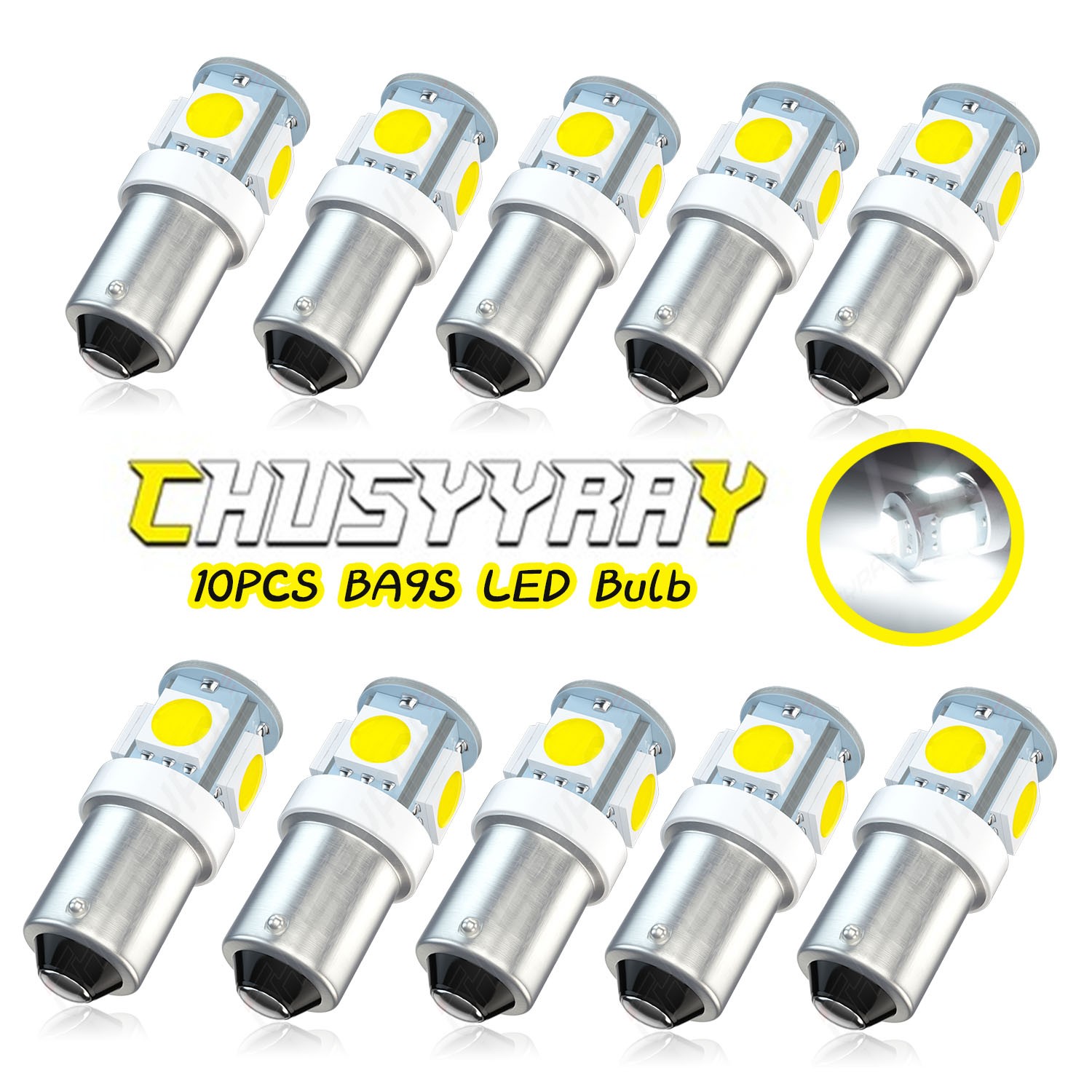 10Pcs 12V BA9S T4W LED Car Dash Map Light Side Parker Bulb White 6000K