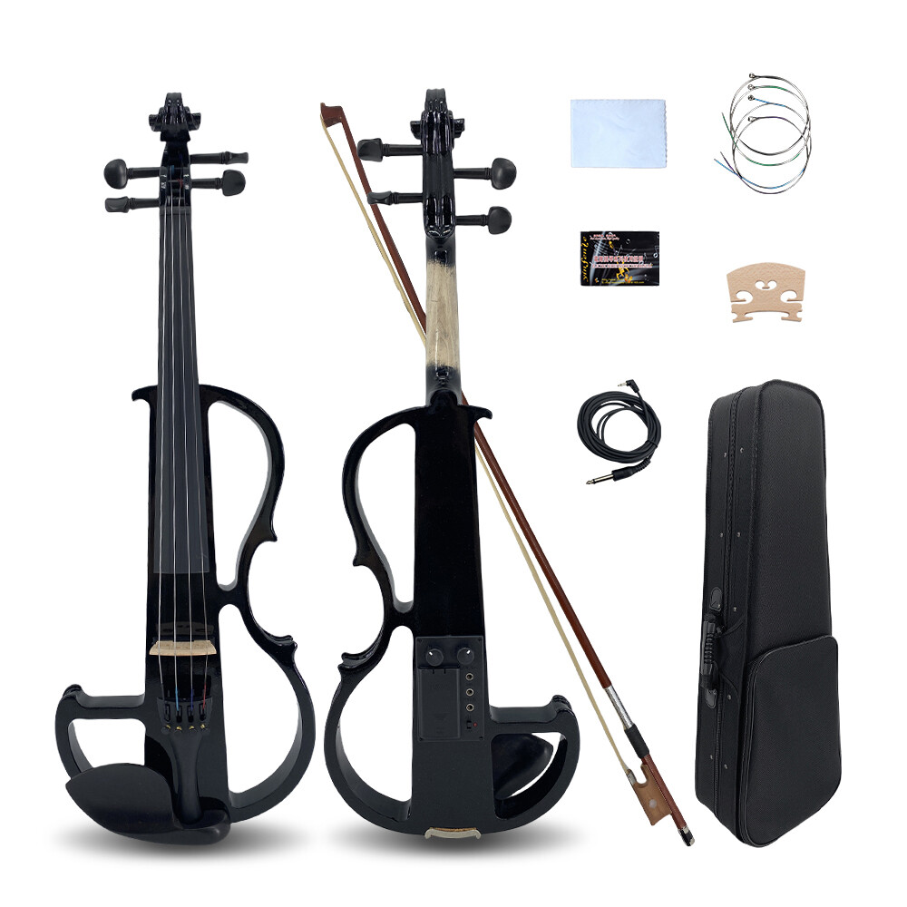 4String 4/4 Electric Violin Kit Ebony Beginner Kit with Case Bow and Accessories