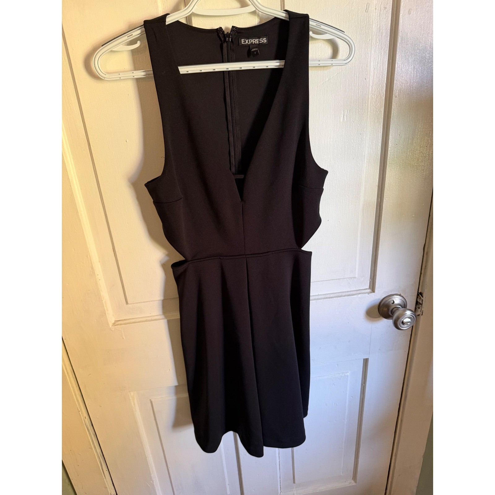 Express Black V-Neck Side Cutout Fit and Flare Mini Dress Size 6