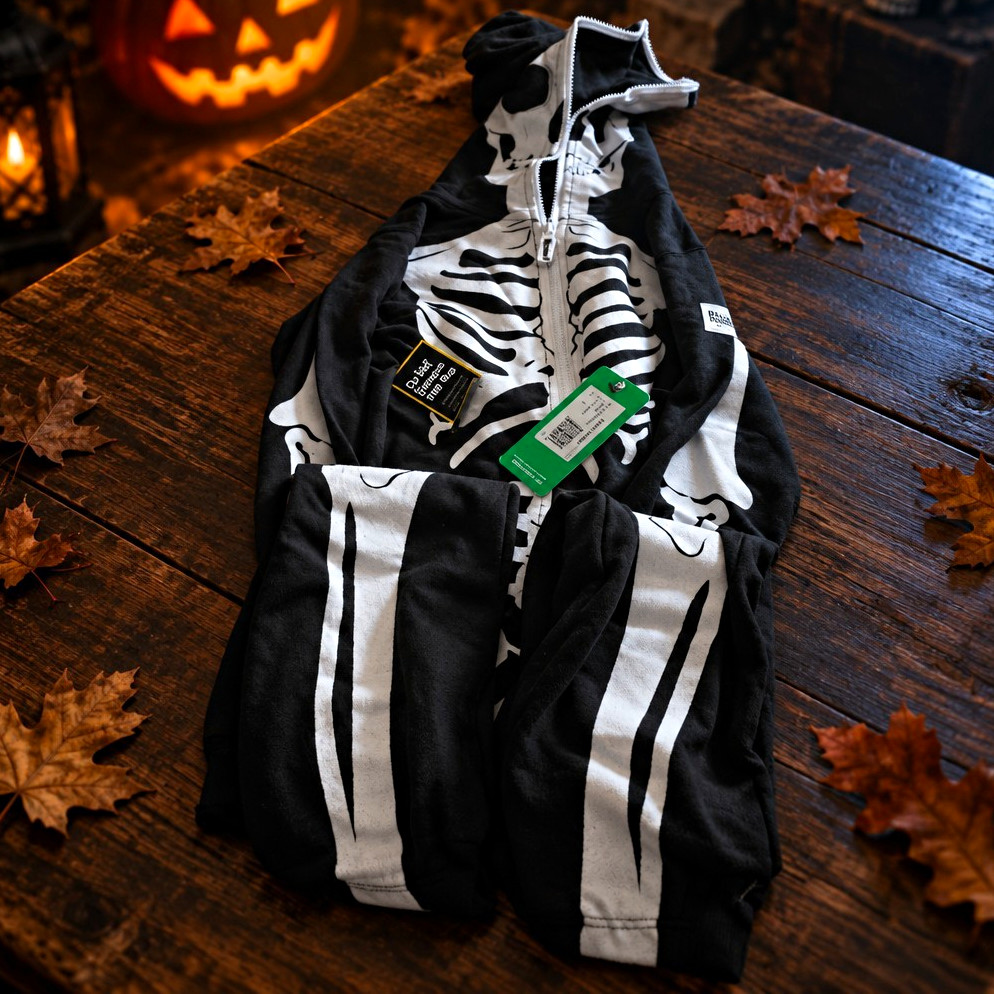 Tipsy Elves Skeleton Hooded Full Zip Costume  Size L Black White Polyester