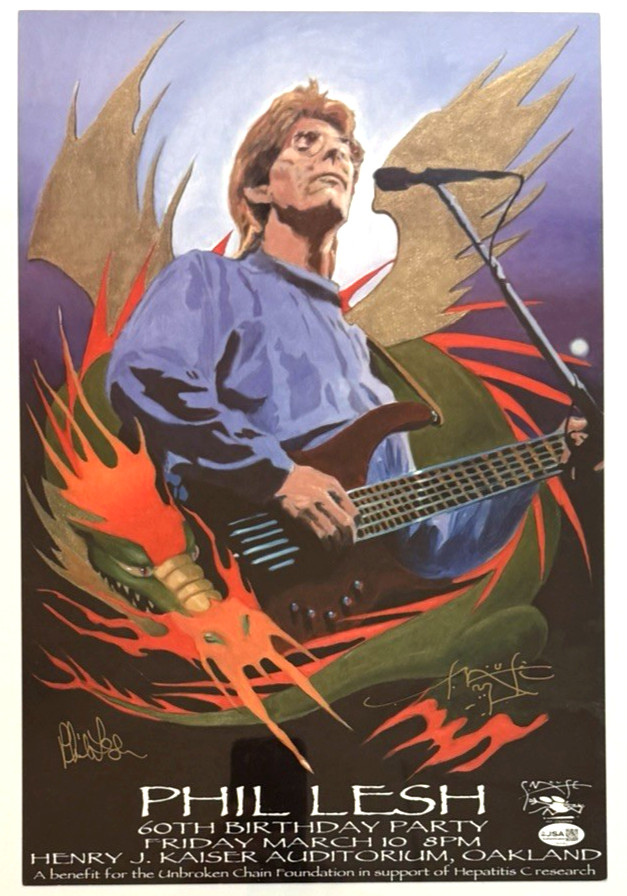 Phil Lesh Stanley Mouse Signed 60th Birthday Poster 11x17 JSA Authenticated