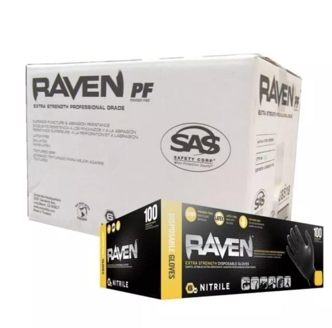SAS 66518 Raven Powder-Free Black Nitrile Gloves LARGE ( 10 Boxes of 100 ) SAS 66518 Raven Powder-Free Black Nitrile Gloves LARGE ( 10 Boxes of 100 )