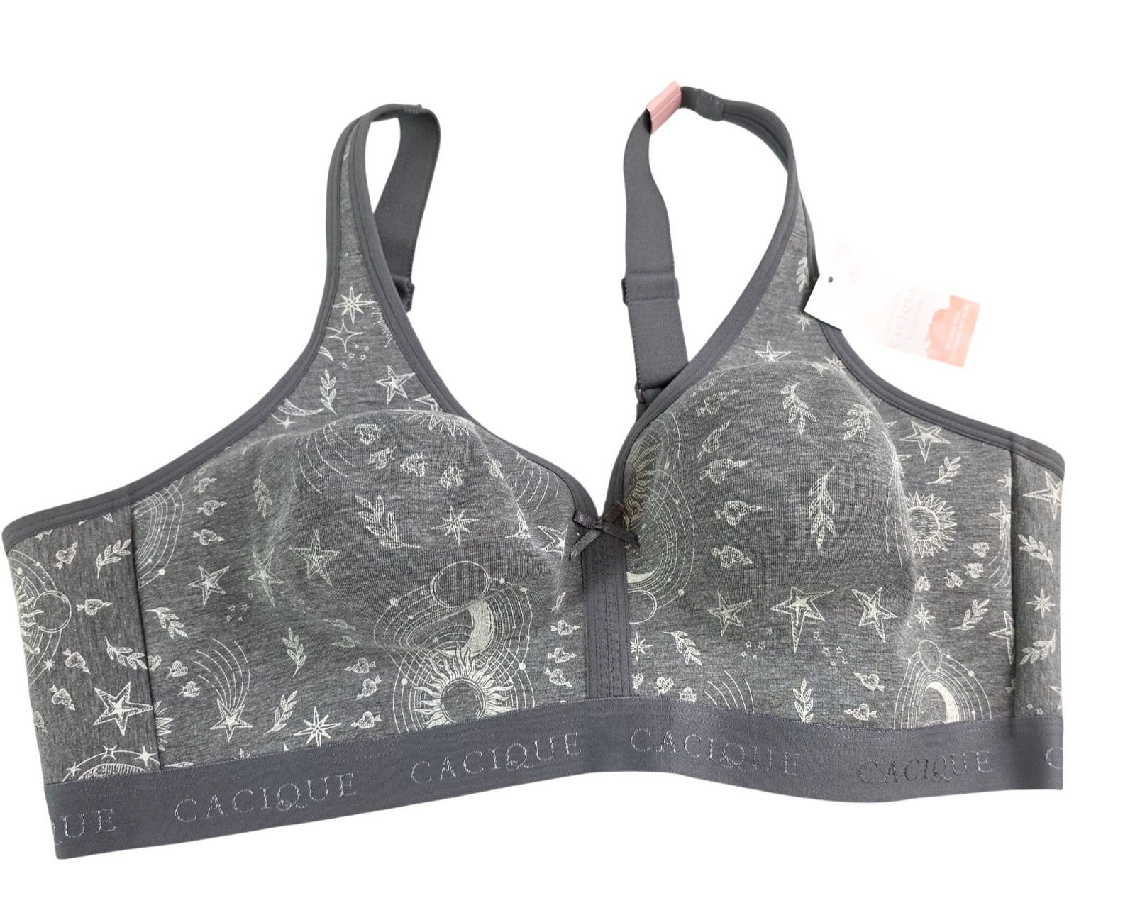 Cacique Lane Bryant Bra 44D Gray Celestial Cotton Lightly Lined Wireless NWT