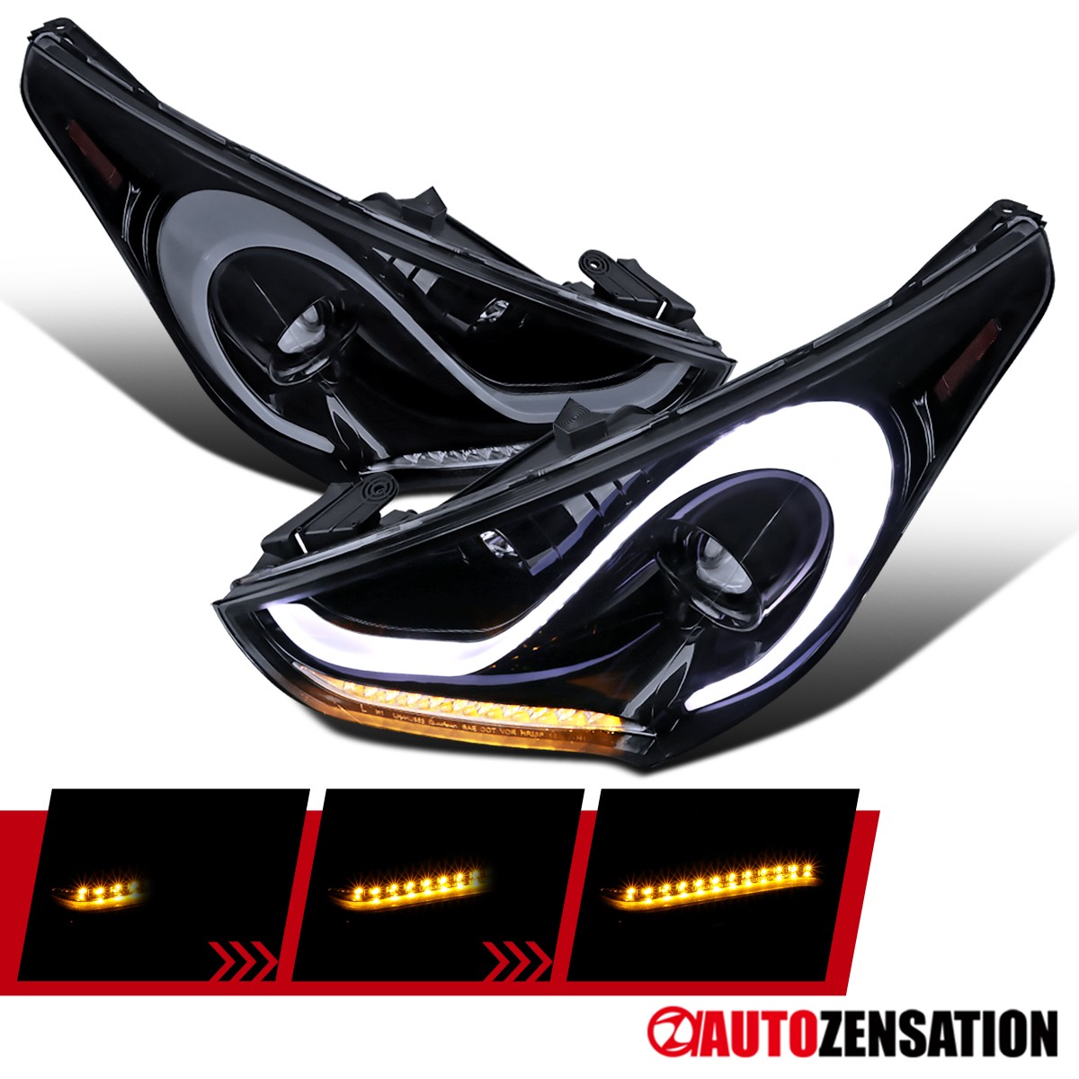 Fit 2012-2017 Hyundai Veloster Black Smoke Projector Headlights LED Sequential Fit 2012-2017 Hyundai Veloster Black Smoke Projector Headlights LED Sequential