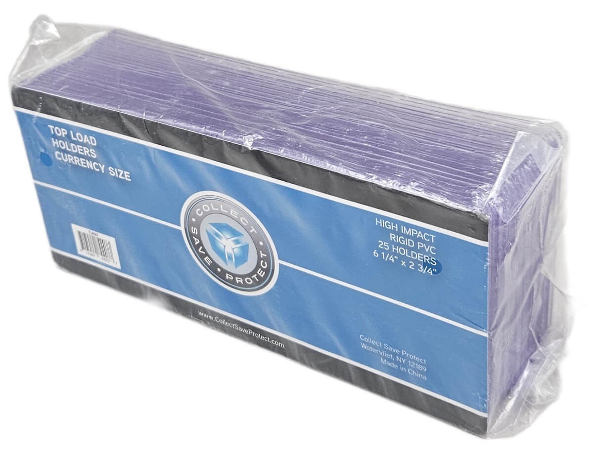 (25-Pack) CSP Regular Currency Topload Holders Standard Dollar Bill Toploaders