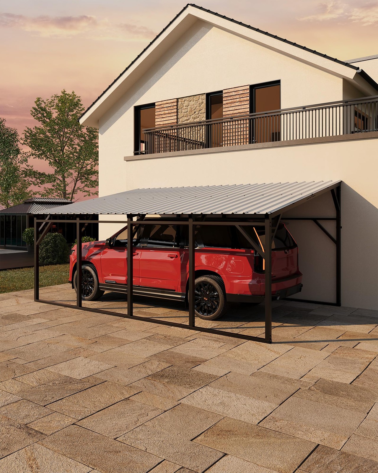 Garvee 12x20FT Metal Wall-Mounted Carport 240 sq.ft Lean-to 11.5° Steel Frame