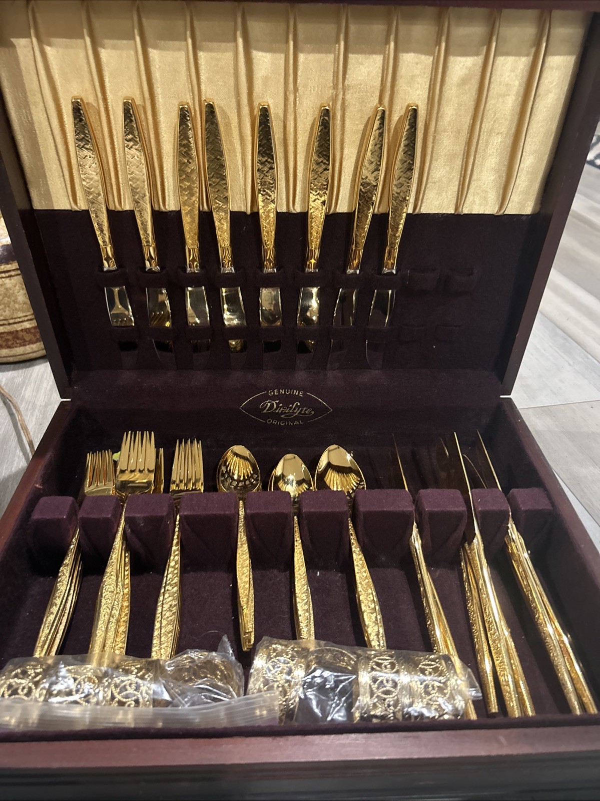 Vintage Gold Plated Silverware  Set With Case 70 Pieces Total