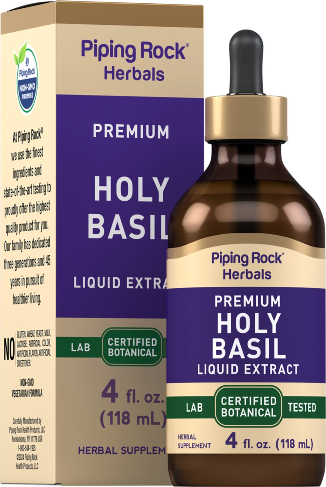 Holy Basil Extract Liquid | 4 Fl Oz | Tulsi Leaf | Vegetarian | by Piping Rock