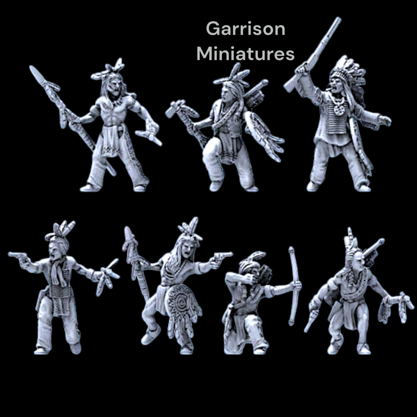 Sioux Warriors X7  Wild West 28mm Unpainted Wargame & Diorama Miniatures