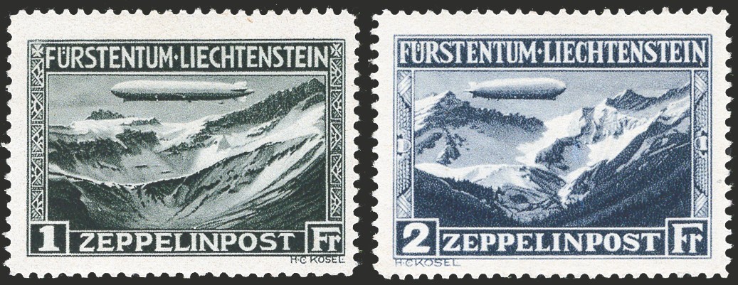 Liechtenstein 1931 P.A. Zeppelin Series No. 7/8 Cert. CiBaFil Cat. €700 (**)