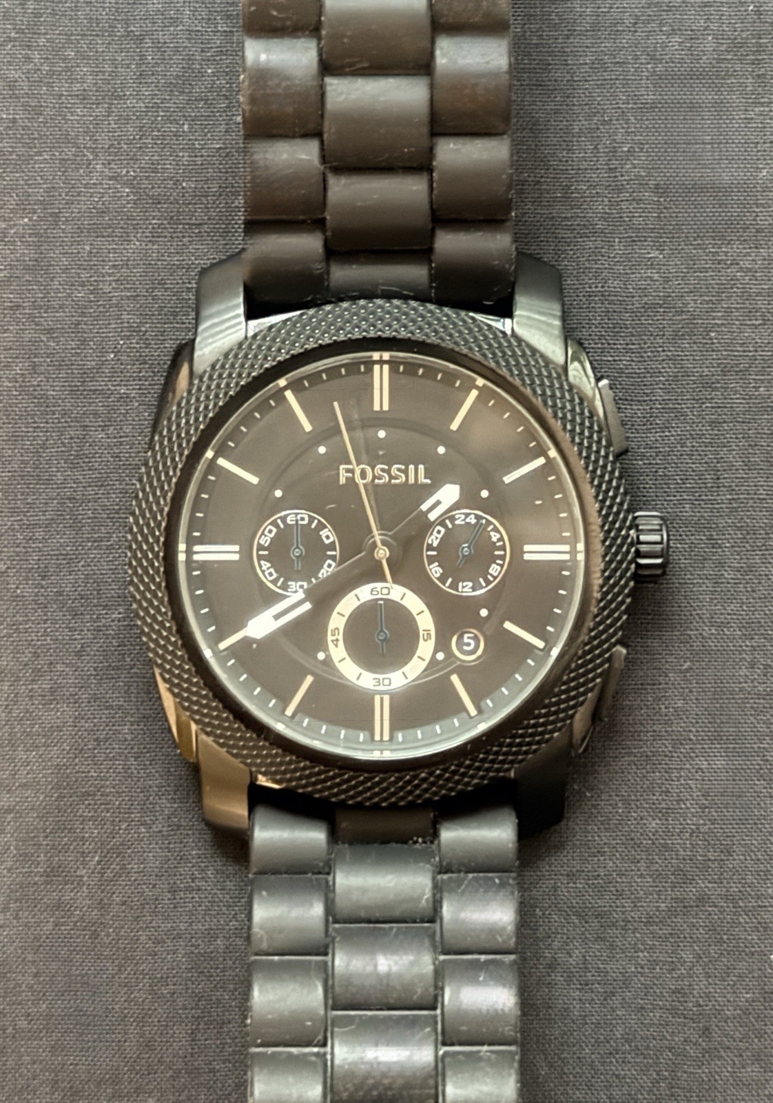 Fossil Machine FS4487 Men’s Chronograph Black Silicone Band Watch New Battery Fossil Machine FS4487 Men’s Chronograph Black Silicone Band Watch New Battery