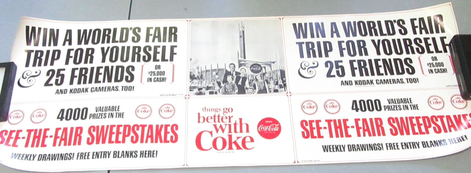 1964 1965 New York World\'s Fair Coca-Cola Sweepstakes Paper Banner Vtg Rare NOS 1964 1965 New York World\'s Fair Coca-Cola Sweepstakes Paper Banner Vtg Rare NOS