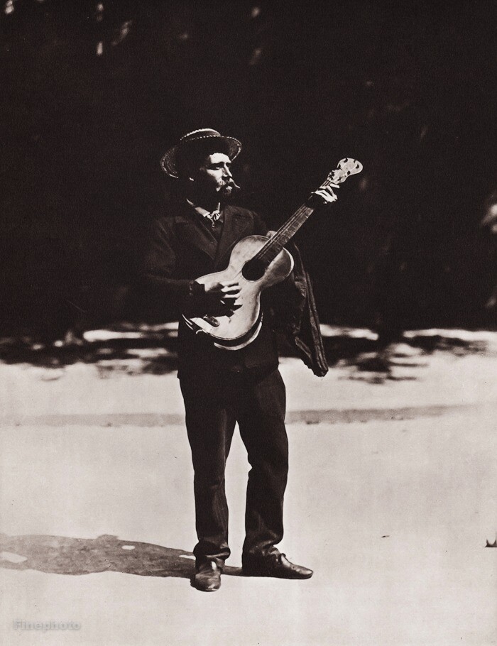 1890/1963 Vintage EUGENE ATGET Paris Man & Guitar Street Music Photo Art 11x14