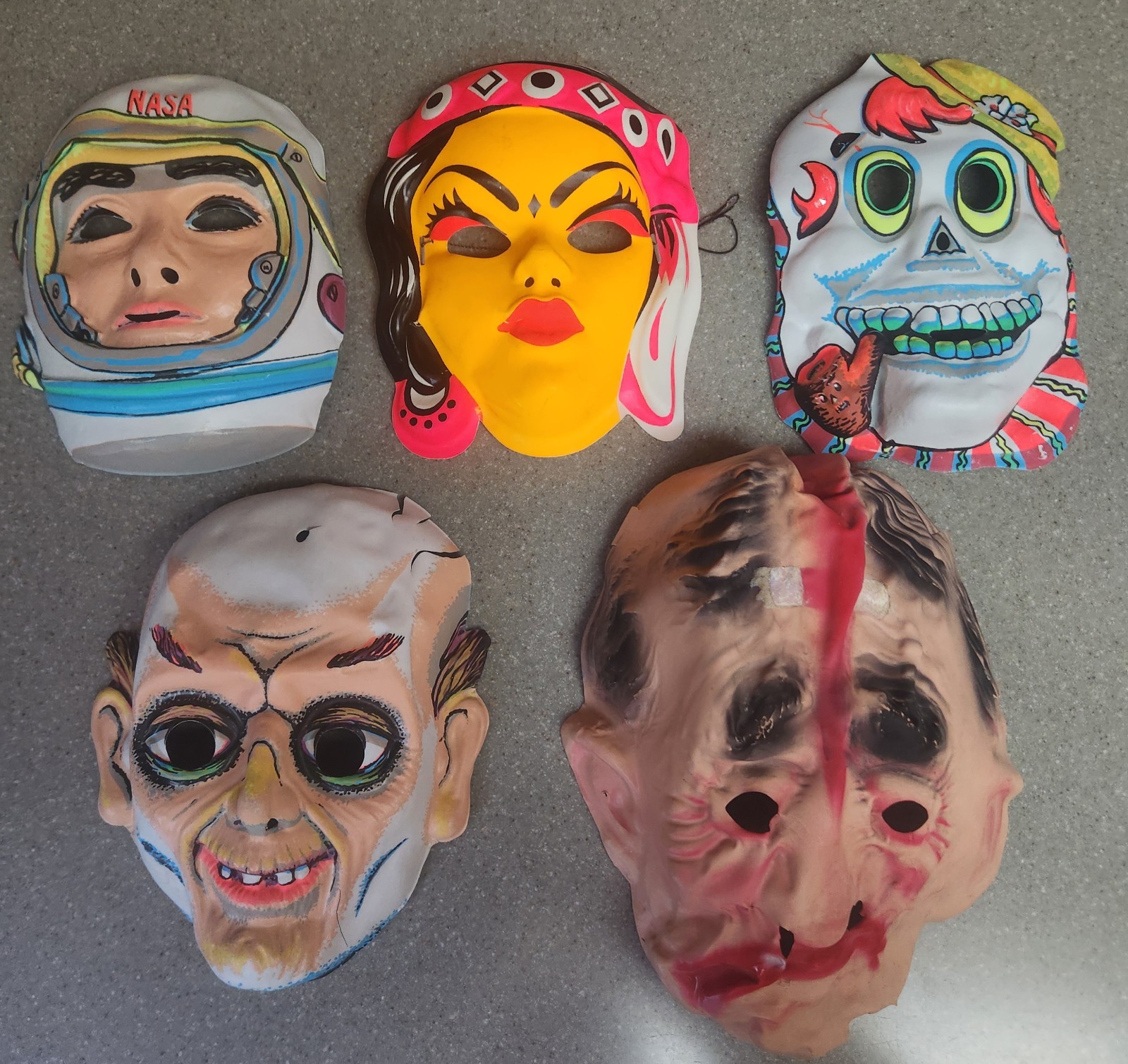 VTG HALLOWEEN Plastic Mask Lot 5  Ben Cooper Topstone Monster Gypsy Nasa Zombie