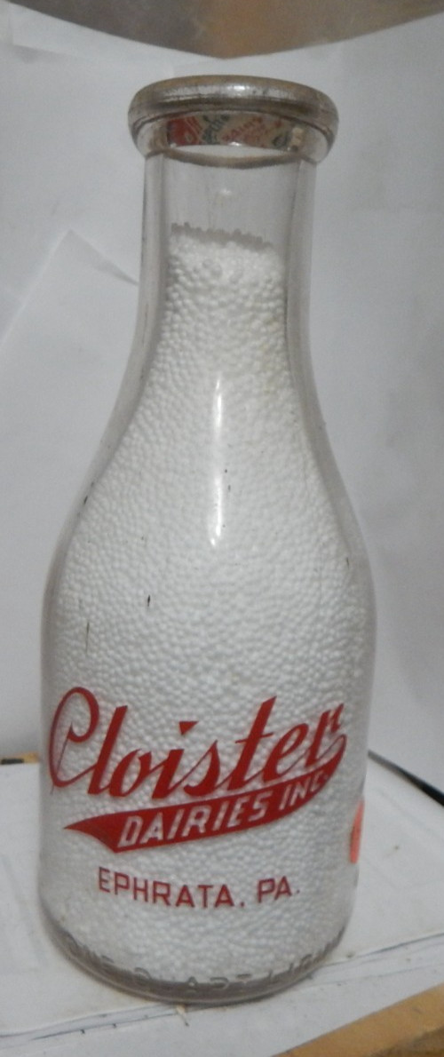 vintage pyro qt milk bottle-Cloister Dairies Ephrata, Pa --pic 4 seasons