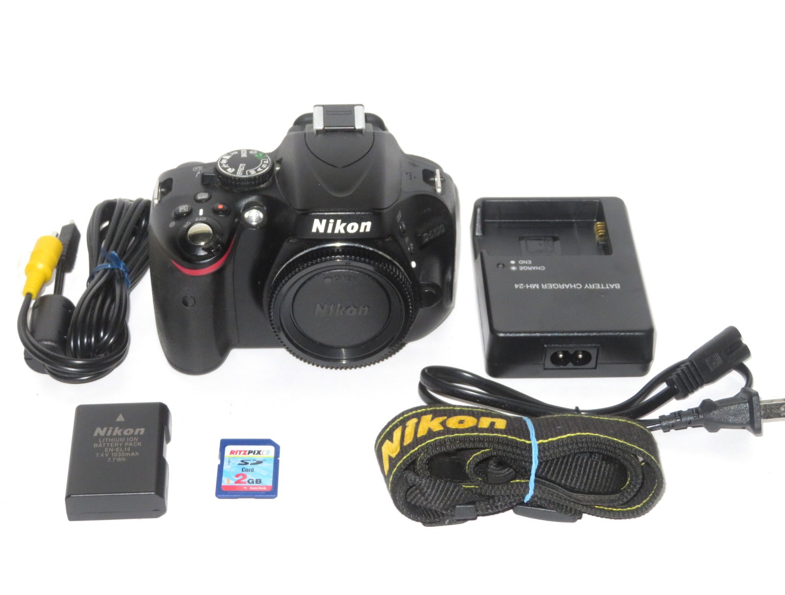 Nikon D5100 16.2MP Digital SLR Camera Body Bundle w/ Battery, Charger, SD, Strap