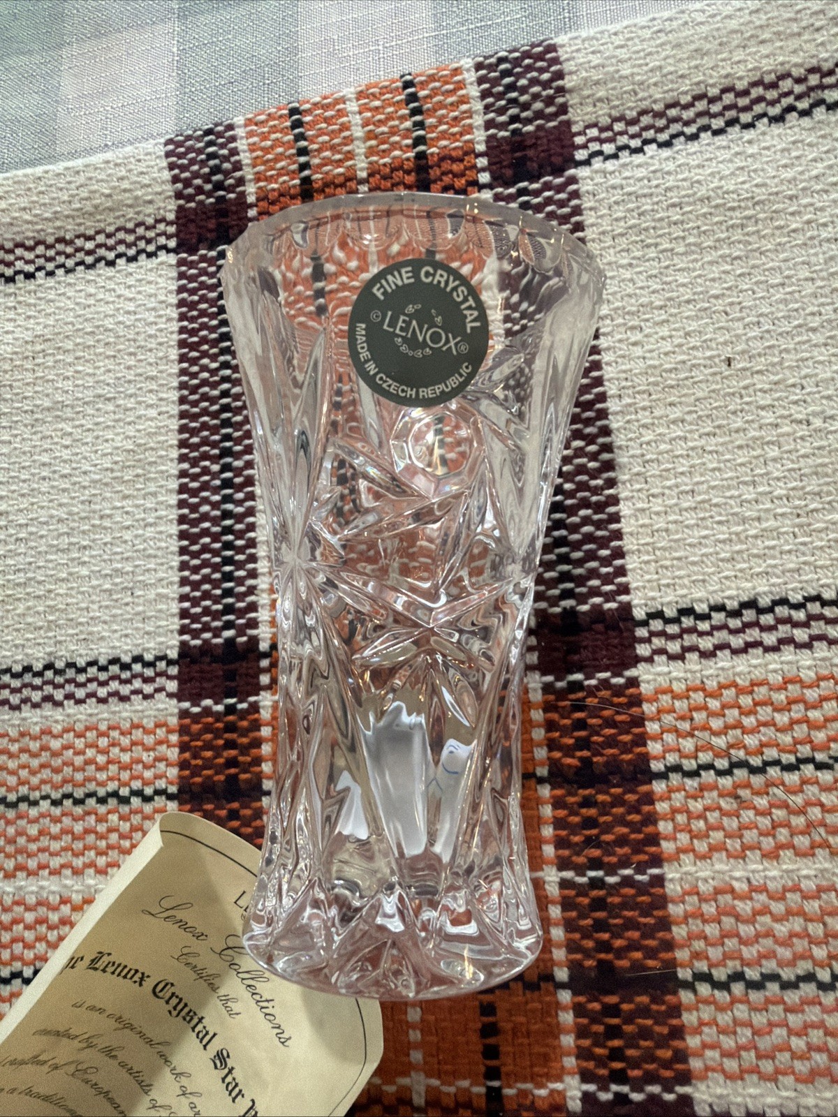 Lenox Fine Crystal Clear Cut Glass Starburst Vase Czech Republic Glossy 4”