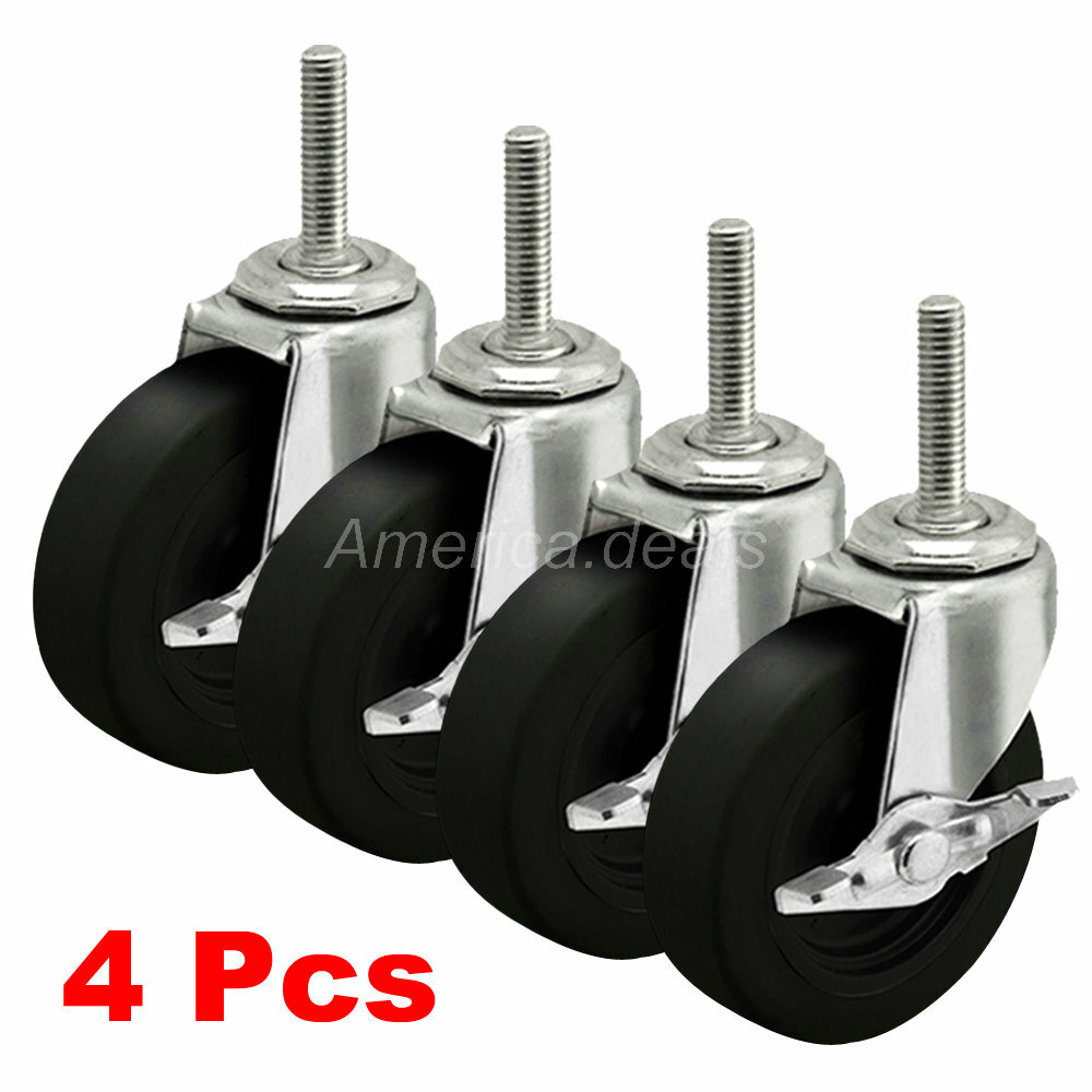 4x Lot 3\'\' Caster Wheels Heavy Duty Soft PU Rubber For Wire Shelves Total 440lb 4x Lot 3\'\' Caster Wheels Heavy Duty Soft PU Rubber For Wire Shelves Total 440lb