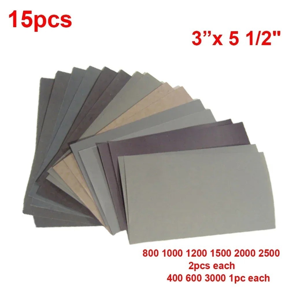 15 Pcs Sandpaper Sheets, 13 Grits 120–5000 Wet Dry Assortment for Wood & Metal