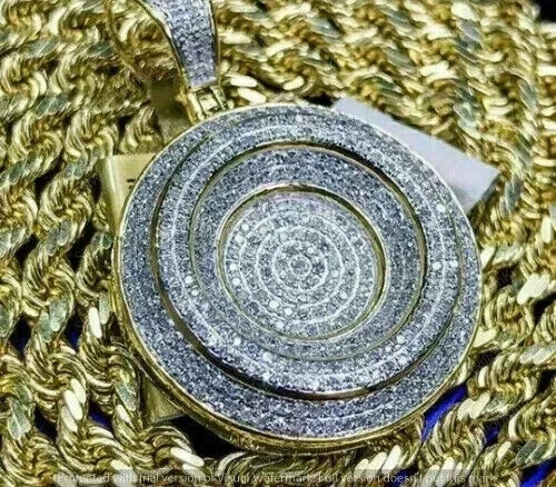 2Ct Round Cut Real Moissanite Men\'s Medallion Pendant 14K Yellow Gold Plated