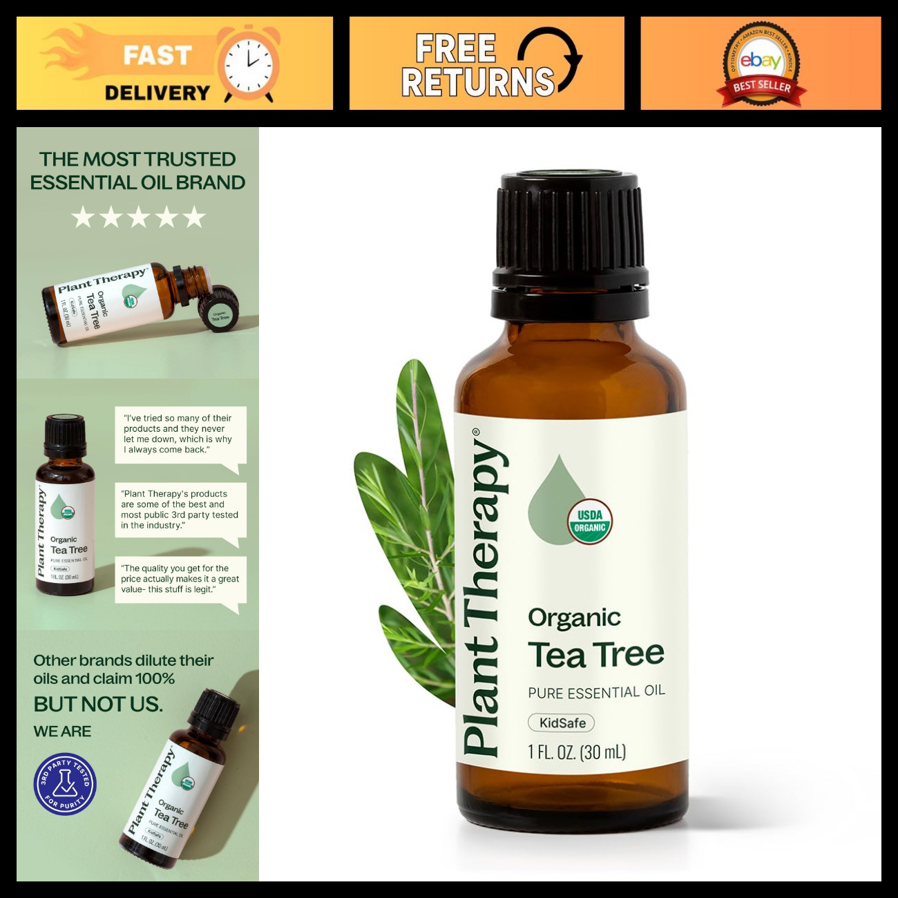 Organic Tea Tree Oil 30 mL - Pure Melaleuca Essential Oil, USDA Certified, Natur