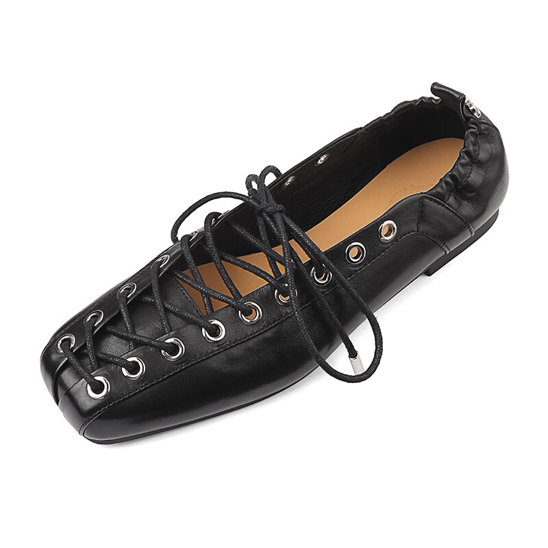 Womens Square Toes Lace Up Flat Ballet Leather Fashion Boat Shoes Holiday New