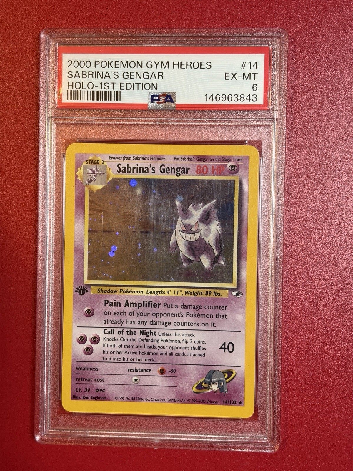 Pokémon Sabrina\'s Gengar 14/132 Gym Heroes Holo 1st edition PSA 6