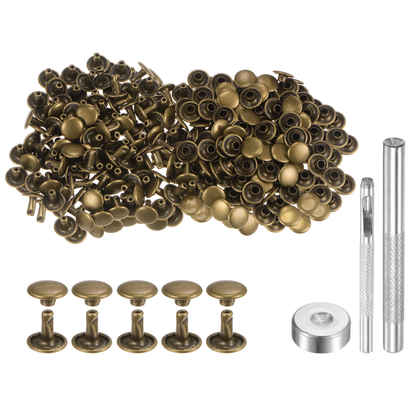 200 Sets Leather Rivets 9mm x 8mm Metal with 3 Setter Tools Bronze 200 Sets Leather Rivets 9mm x 8mm Metal with 3 Setter Tools Bronze