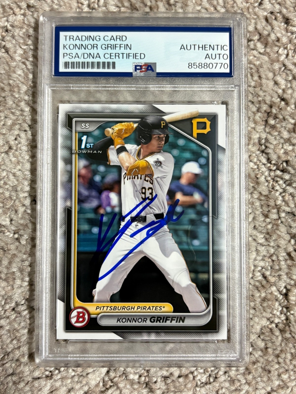 KONNOR GRIFFIN Signed Card 1st Bowman Auto PIRATES MLB ROOKIE PSA AUTHENTIC AUTO KONNOR GRIFFIN Signed Card 1st Bowman Auto PIRATES MLB ROOKIE PSA AUTHENTIC AUTO