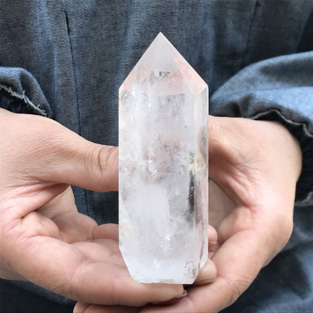 210G+Natural White Crystal Obelisk Quartz Crystal Wand Tower Point Healing 1pc