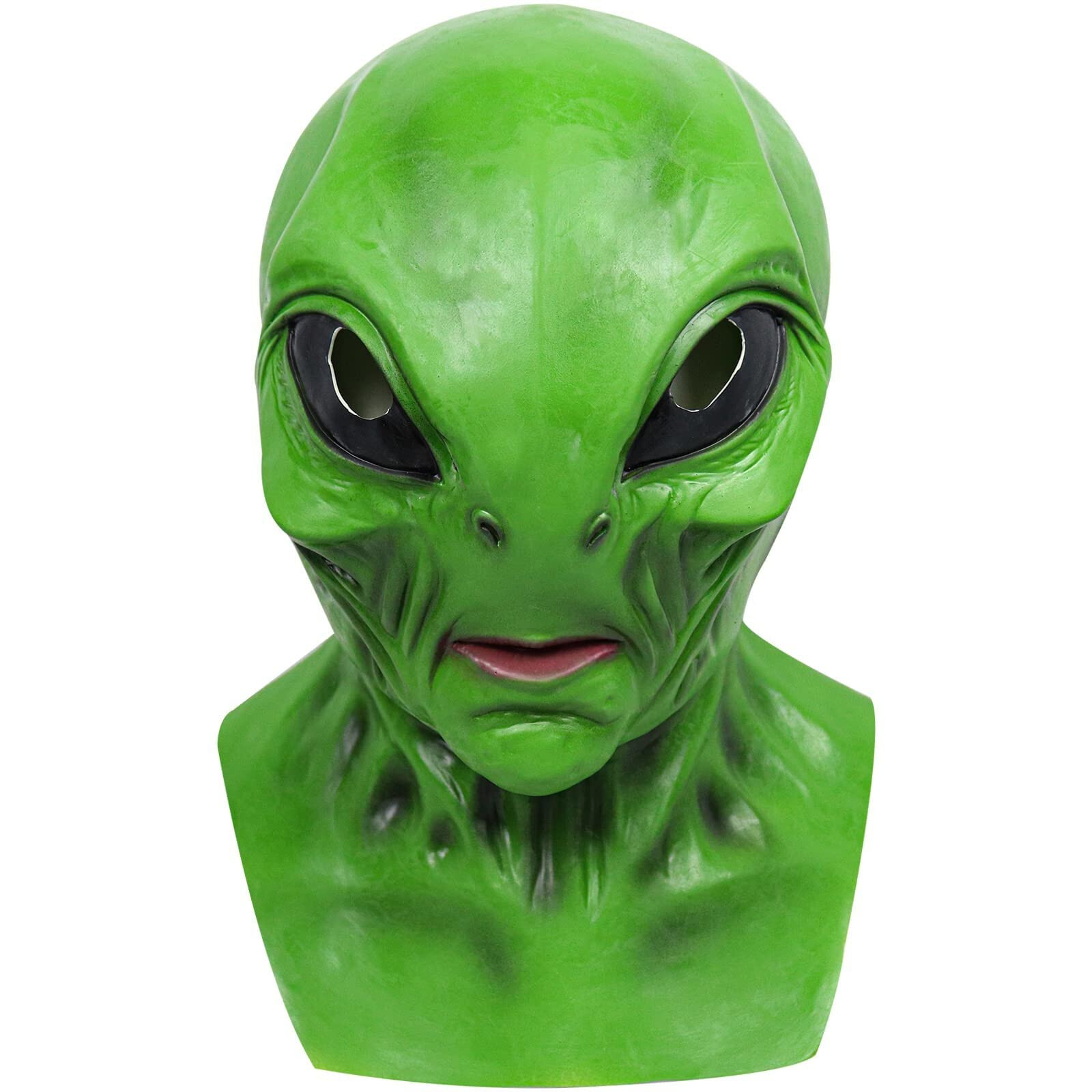 Bizarre Horrific Scary Alien Mask Latex Green Head for Halloween Cosplay Costume