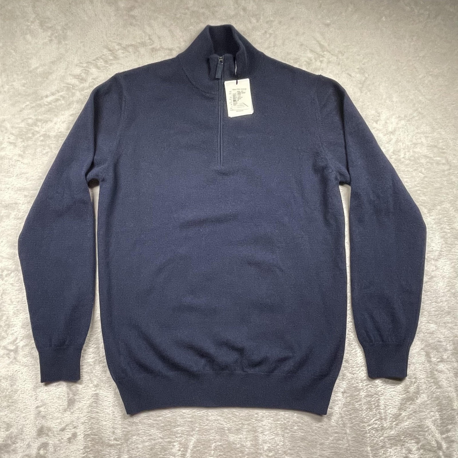 Saks Fifth Avenue Sweater Mens Medium Blue Cashmere Half Zip Mock Neck Italy